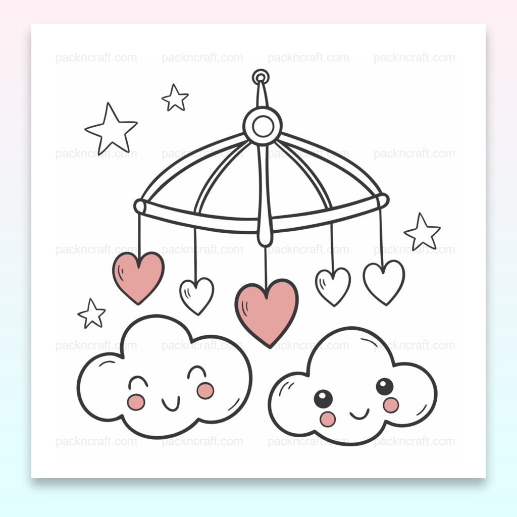 Design kawaii avec nuages et cœurs pour projets créatifs.