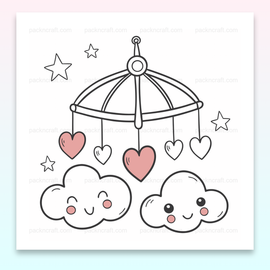 Design kawaii avec nuages et cœurs pour projets créatifs.