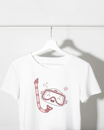 T-shirt orné d'un masque de plongée souriant en style minimaliste et marin