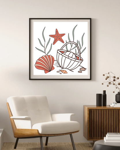Cadre décoratif avec une étoile de mer joyeuse dans un style bord de mer apaisant