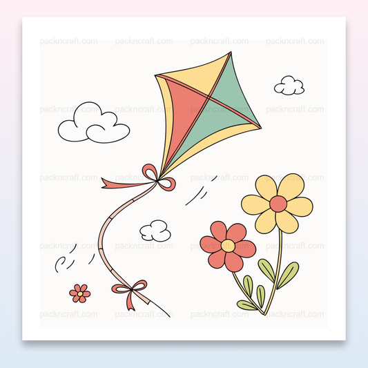 Illustration de cerf-volant coloré flottant au vent avec des fleurs printanières
