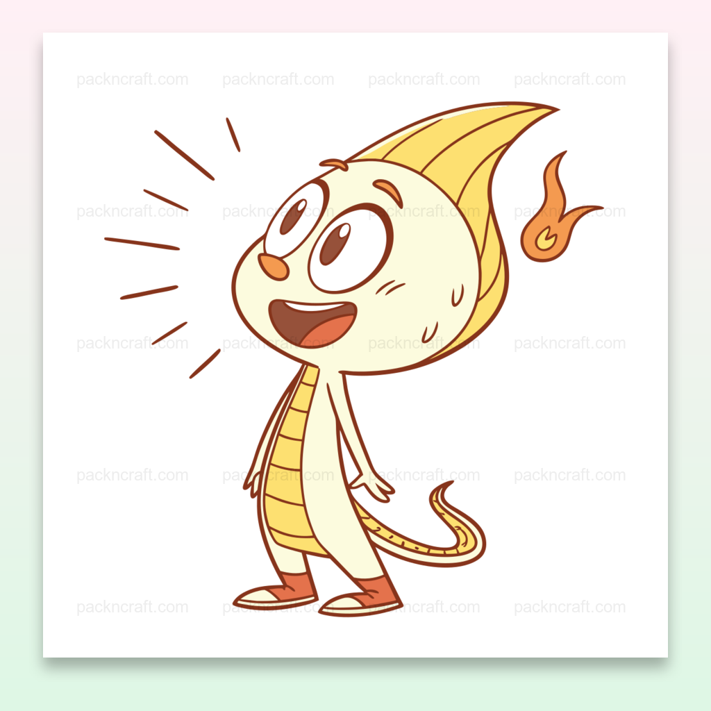 Illustration d'un petit dragon joyeux en style cartoon, parfaite pour DIY et décorations fantastiques