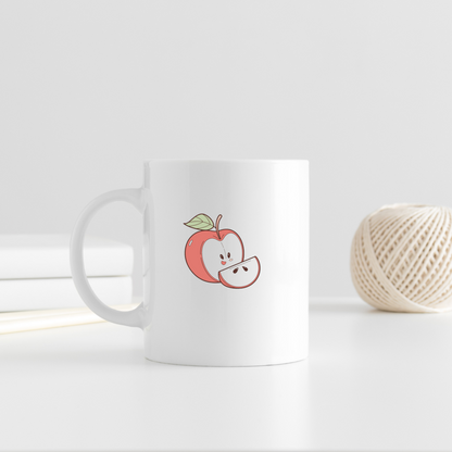 Mug avec pomme joyeuse en tranche style pastel sur fond blanc minimaliste