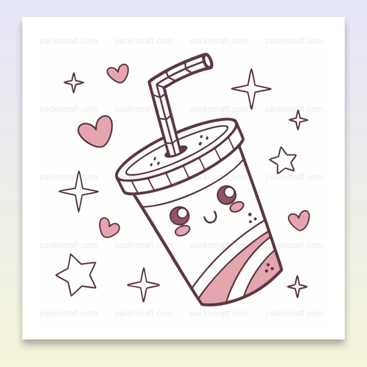 Illustration adorable de gobelet soda kawaii avec cœurs et étoiles, idéale pour DIY