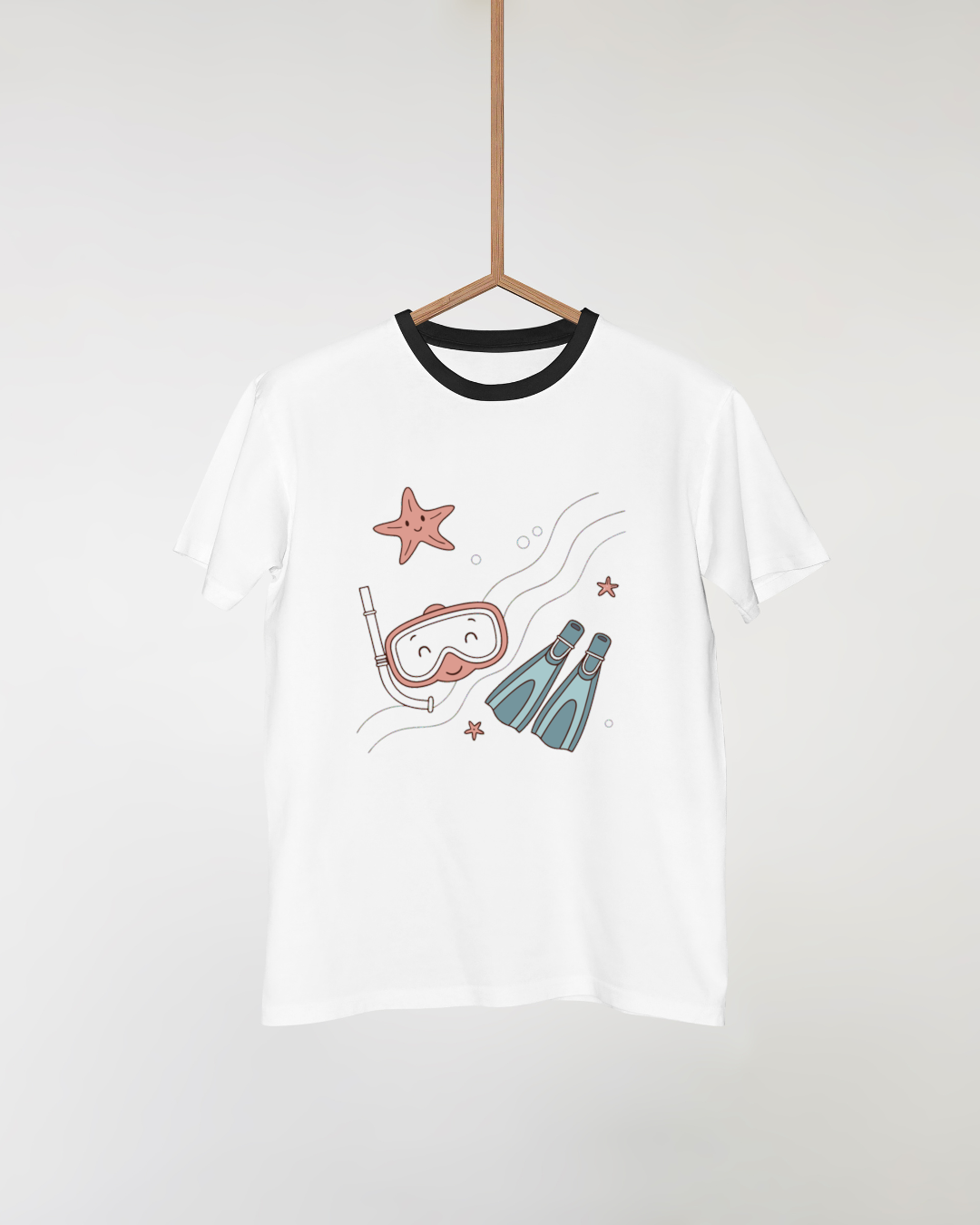 T-shirt affichant un plongeur souriant en style pastel évoquant une aventure marine