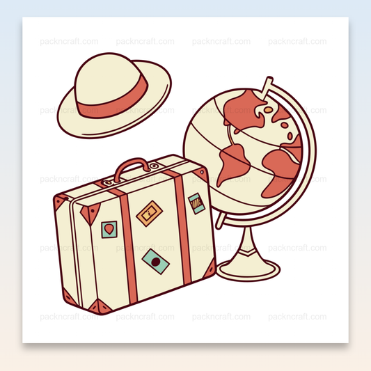 Illustration numérique d'un globe terrestre et valise vintage pour projets DIY.