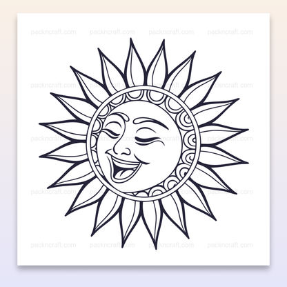 Illustration de soleil rieur en SVG linéaire, idéale pour déco éducative.