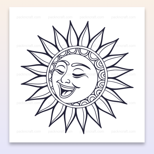 Illustration de soleil rieur en SVG linéaire, idéale pour déco éducative.