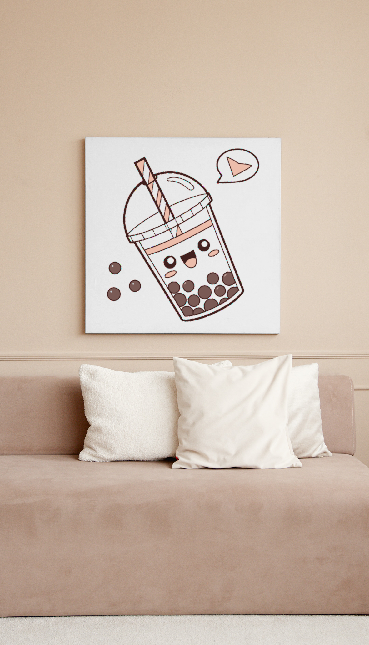 Visuel décoratif joyeux pour un cadre mettant en scène un bubble tea adorable