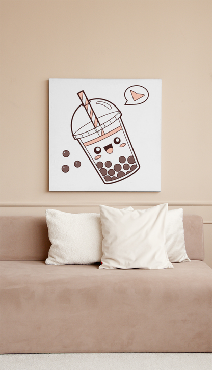 Visuel décoratif joyeux pour un cadre mettant en scène un bubble tea adorable