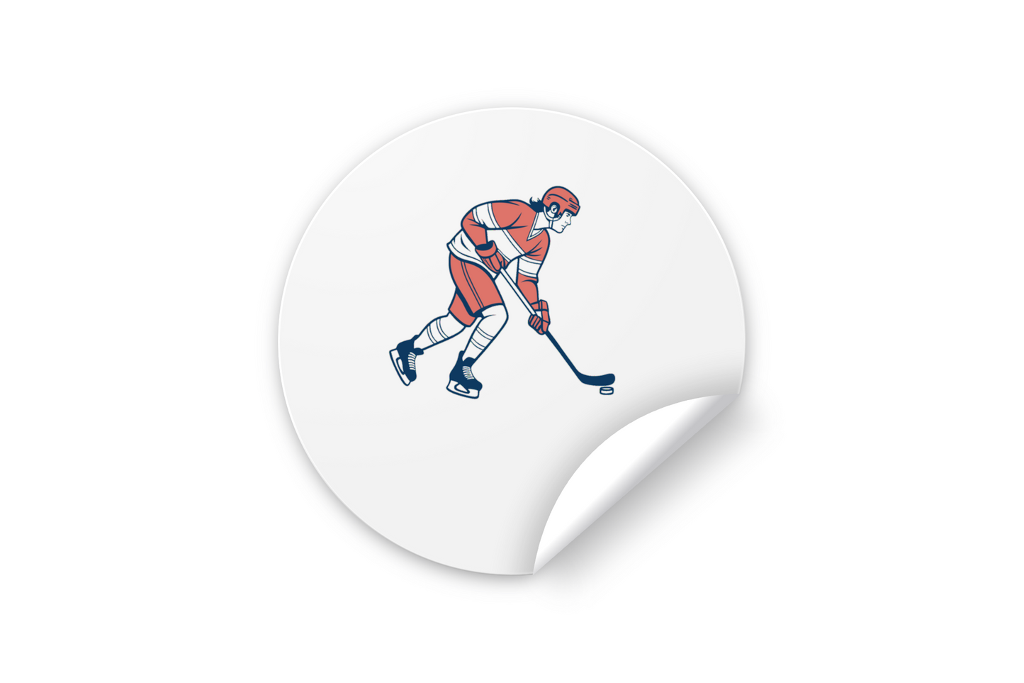 Sticker dynamique montrant un joueur de hockey dans un style glacial et sportif