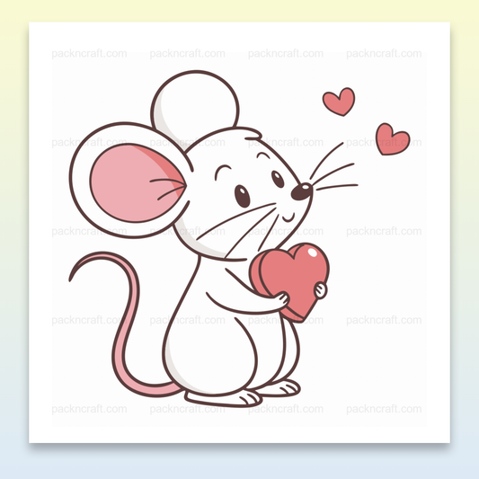 Illustration d'une souris amoureuse avec un cœur, parfaite pour la Saint-Valentin, DIY et papeterie.