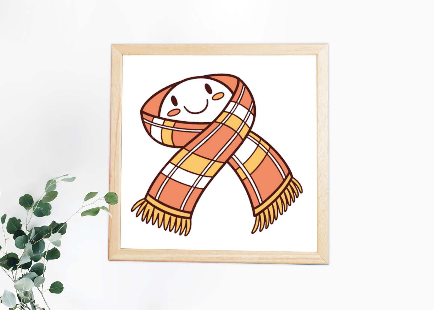 Cadre décoratif avec charmante écharpe souriante dans un style kawaii pour l'hiver