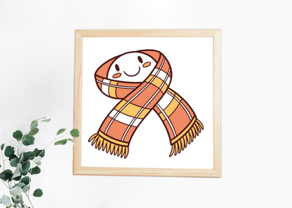 Cadre décoratif avec charmante écharpe souriante dans un style kawaii pour l'hiver