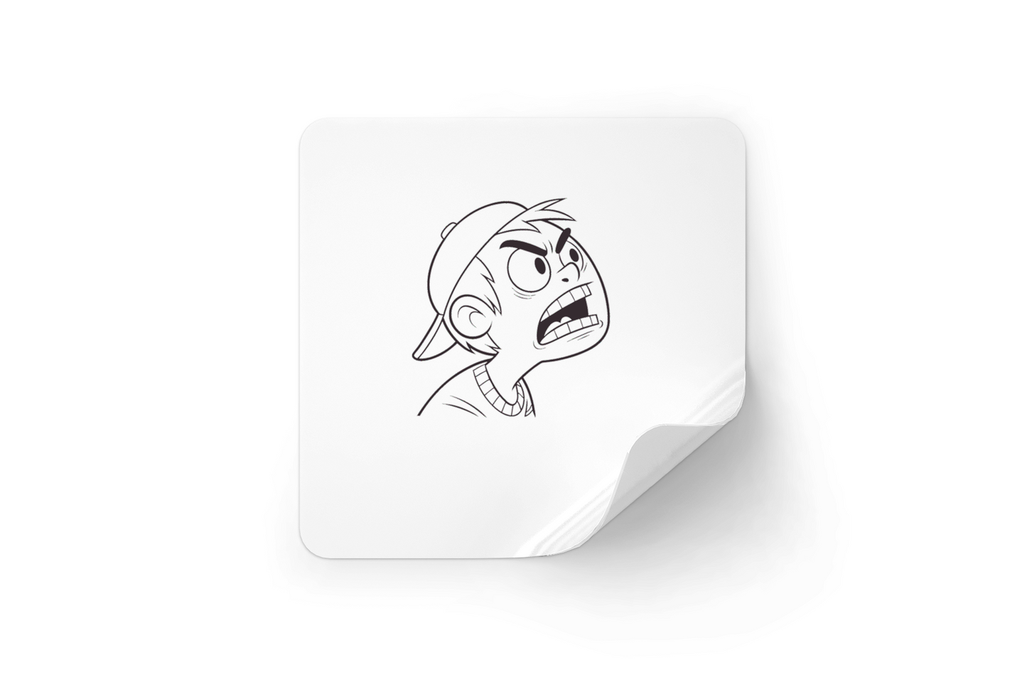 Sticker avec un garçon expressif en ligne contour sur fond neutre, style graphique dynamique