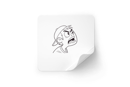 Sticker avec un garçon expressif en ligne contour sur fond neutre, style graphique dynamique