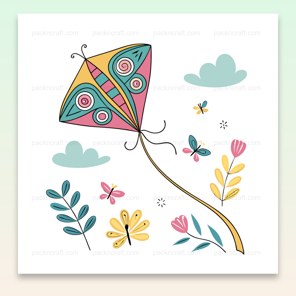 Illustration de cerf-volant fleuri pastel volant avec des papillons