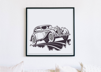 Affiche de voiture rétro dans un cadre, ajoutant du style classique à votre intérieur.