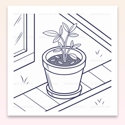 Illustration vectorielle d'une jeune plante en pot sur une terrasse, idéale pour décorations DIY.