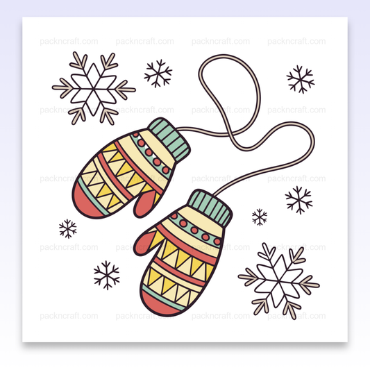 Illustration de moufles hivernales avec flocons, parfaite pour DIY et papeterie