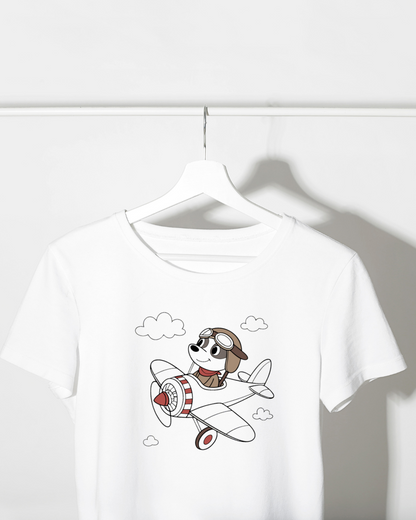 T-shirt avec chien aviateur joyeux style cartoon pour une aventure aérienne animée