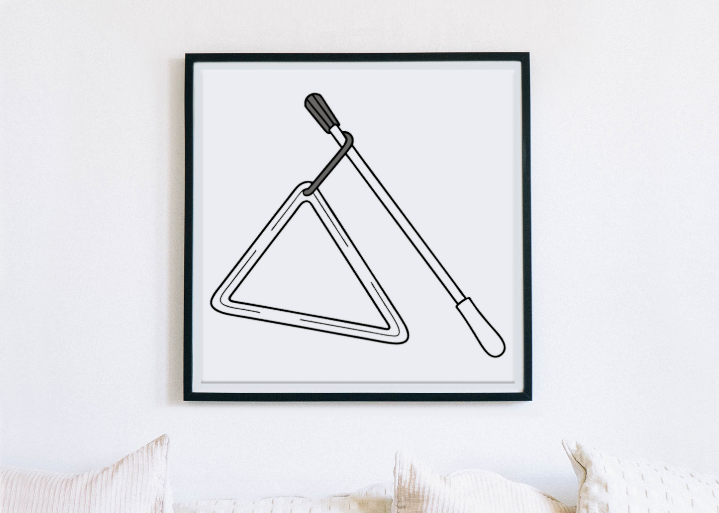 Cadre illustré moderne avec triangle musical vibrant dans un style minimaliste