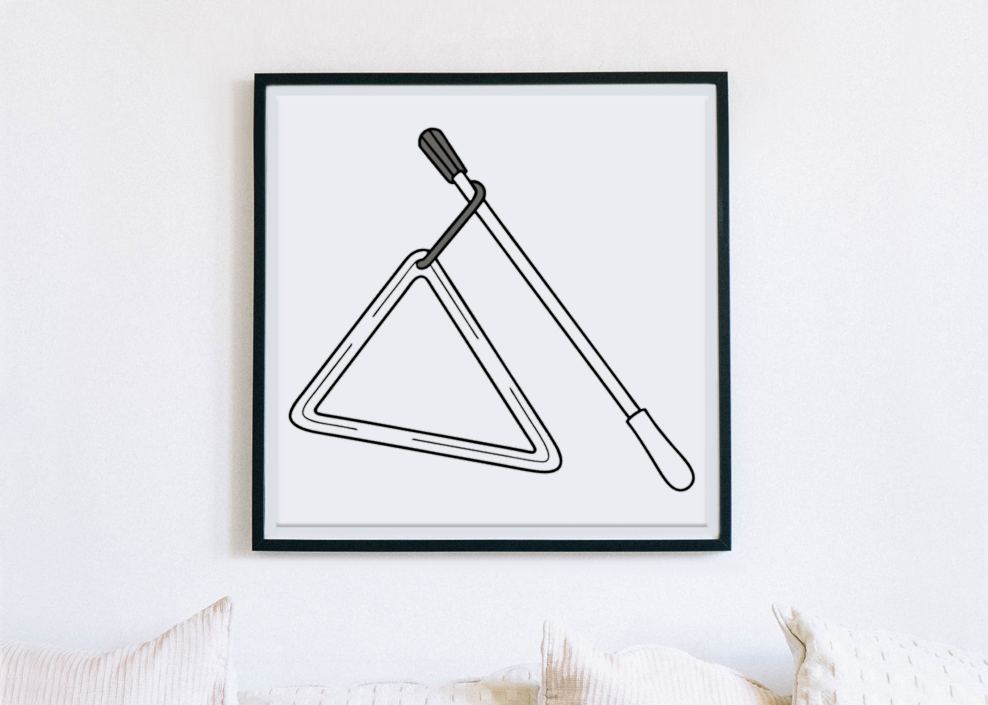 Cadre illustré moderne avec triangle musical vibrant dans un style minimaliste