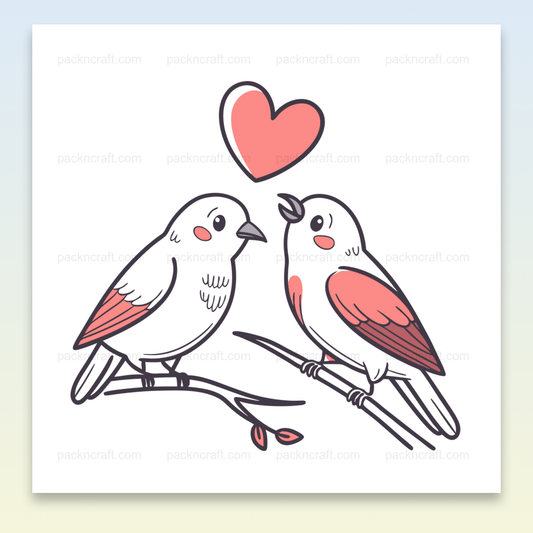 Deux oiseaux amoureux avec un cœur, parfait pour décorations romantiques