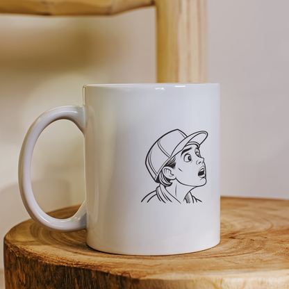 Mug au design urbain avec silhouette d'adolescent surpris en ligne fine