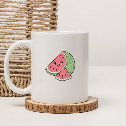 Mug joyeux avec une pastèque au style kawaii pour un thème estival ludique