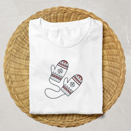 T-shirt festif avec moufles dessinées style doodle pour un Noël amusant