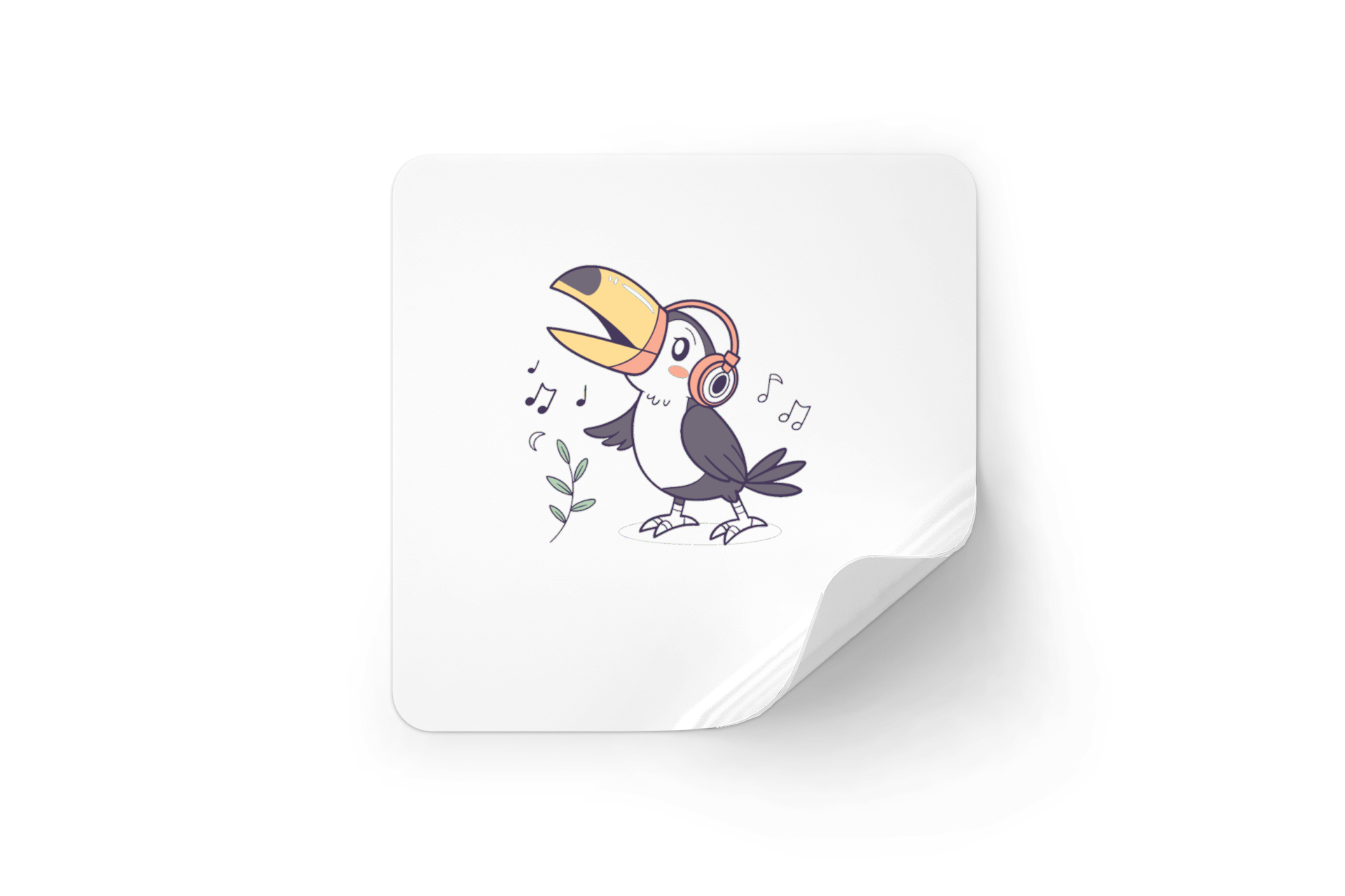 Sticker avec un toucan mélomane sur fond exotique