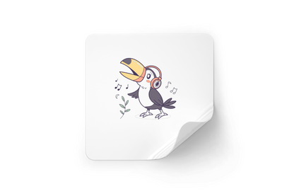 Sticker avec un toucan mélomane sur fond exotique