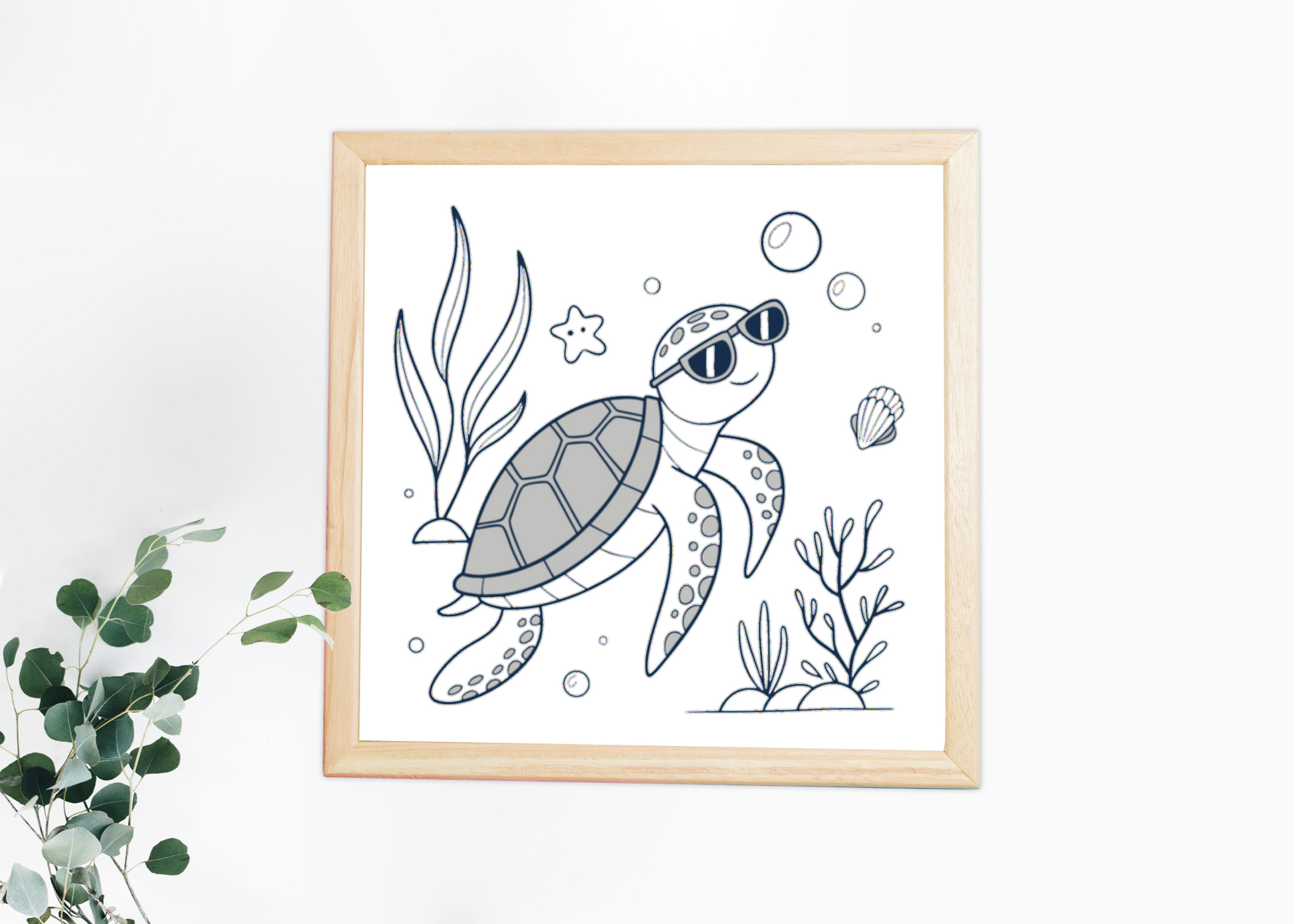 Cadre décoratif avec tortue élégante en plongée affichant style vectoriel élégant