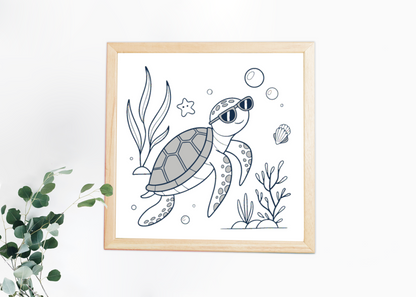 Cadre décoratif avec tortue élégante en plongée affichant style vectoriel élégant