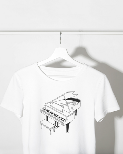 T-shirt en coton décoré d’un dessin de piano à queue minimaliste pour ambiance musicale