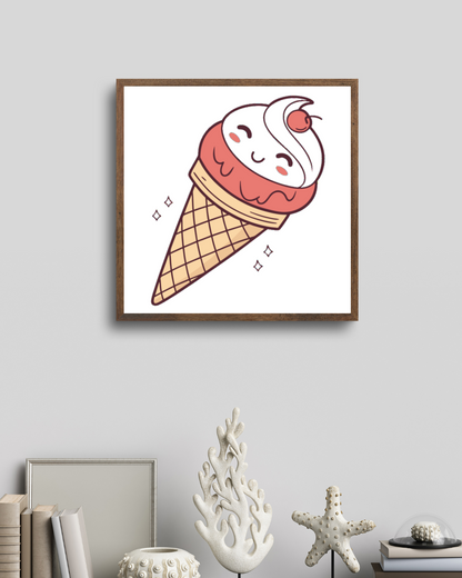 Cadre moderne décoré d'une icône de glace souriante au style doodle charmant