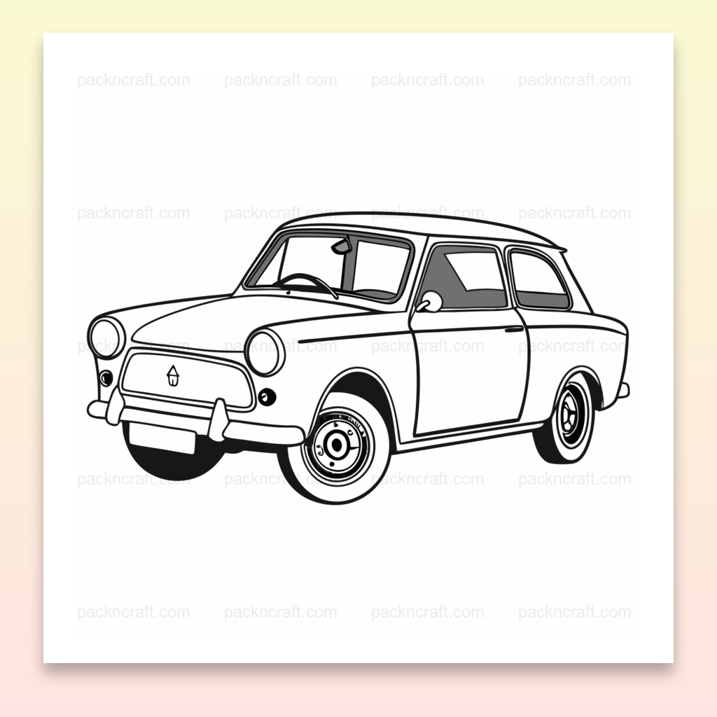 Dessin vectoriel de la Trabant 601, idéal pour décoration rétro.