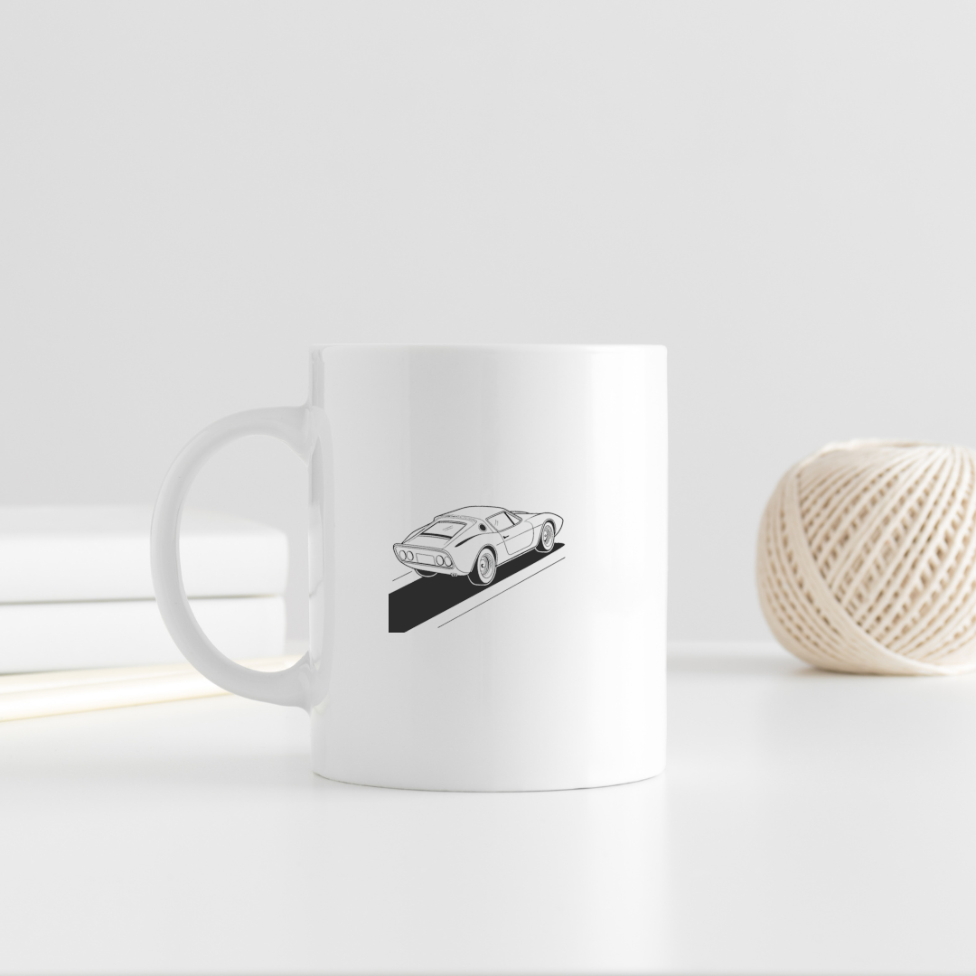 Design vintage Miura sur mug pour les passionnés de voitures classiques.