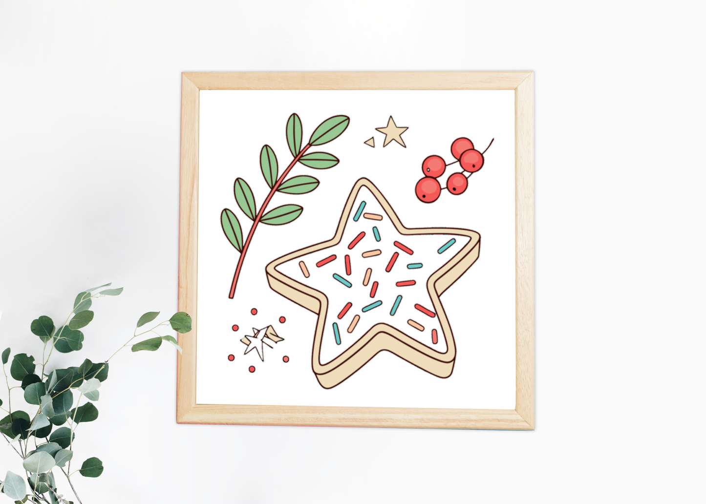 Cadre festive orné d'un dessin étoile biscuit pour ambiance gourmande de Noël