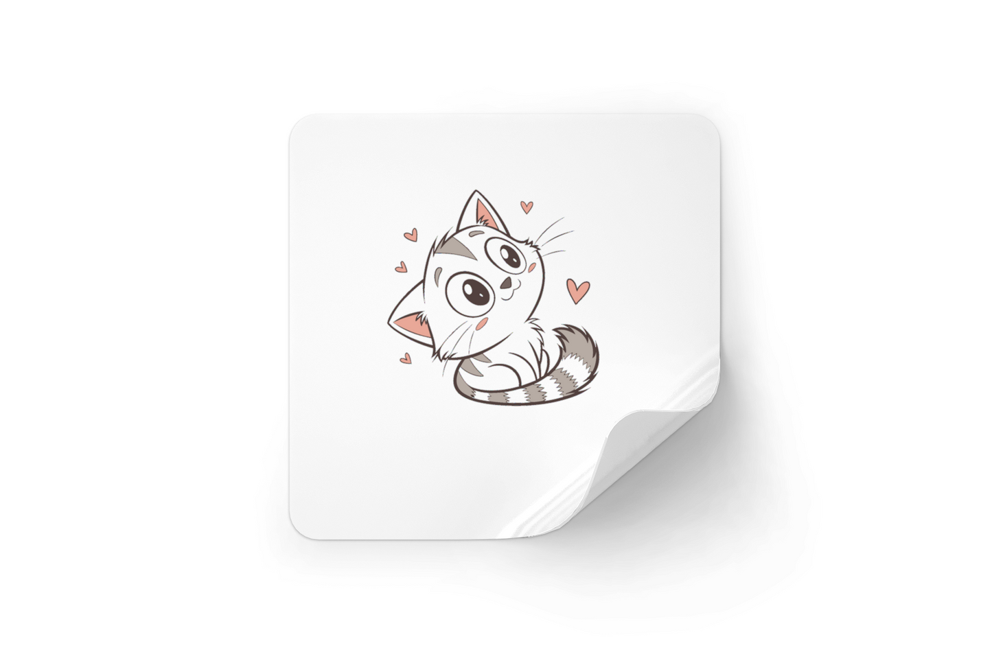 Sticker adhésif décoratif un chat kawaii joyeux entouré de cœurs affectueux