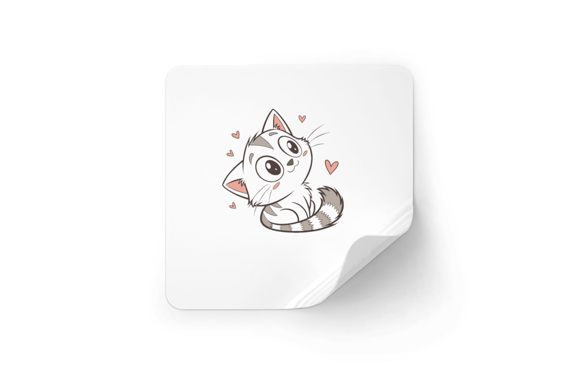 Sticker adhésif décoratif un chat kawaii joyeux entouré de cœurs affectueux