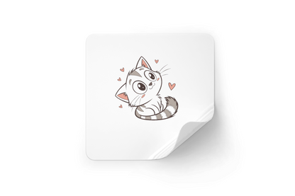 Sticker adhésif décoratif un chat kawaii joyeux entouré de cœurs affectueux