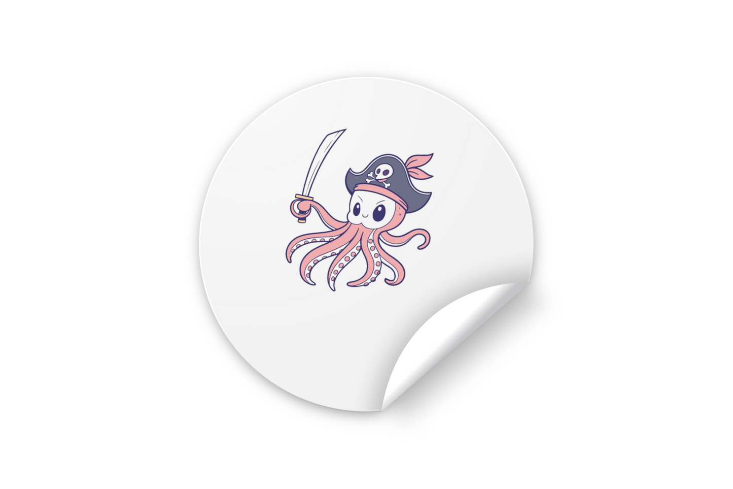 Sticker avec pieuvre pirate en dessin animé pour aventure marine
