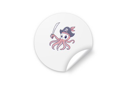 Sticker avec pieuvre pirate en dessin animé pour aventure marine