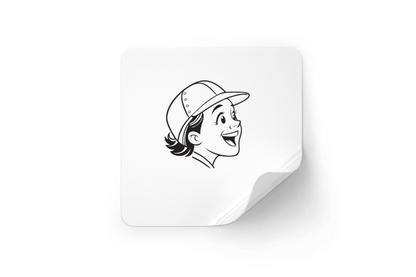 Sticker représentant un garçon enthousiaste dans un style enfantin et classique
