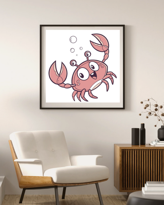 Cadre avec crabe joyeux aux couleurs vives, parfait pour créer une ambiance ludique