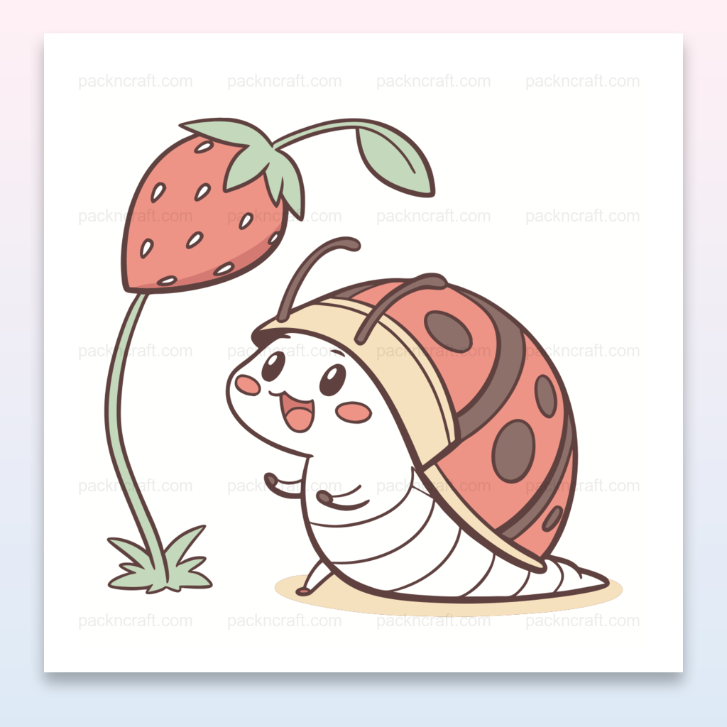 Illustration kawaii d'un escargot sous une fraise pour projets DIY