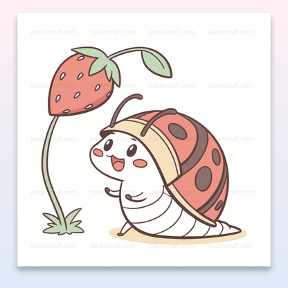 Illustration kawaii d'un escargot sous une fraise pour projets DIY