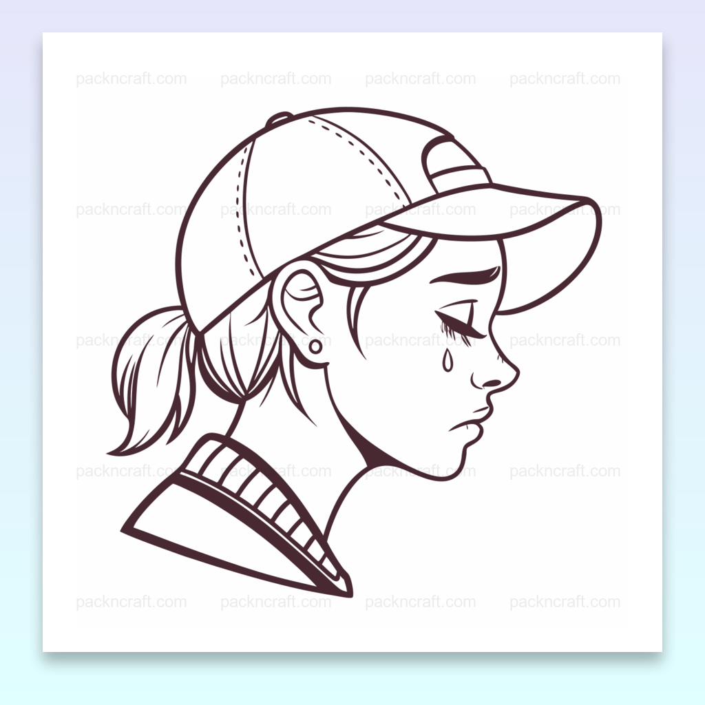 Illustration vectorielle de jeune fille triste en casquette, line art pour projets DIY